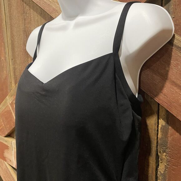 Lands End One Piece Swimsuit Dress Sz 12 Black No Underwire Padded Side Knot - Picture 3 of 16